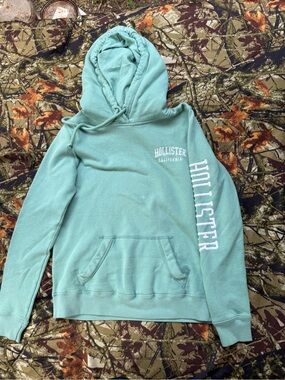 Hollister California Sage Green Pullover Hoodie Sleeve Spellout Logo Small